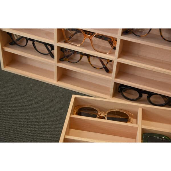 Plateau optique en bois pour 8 ou 12 montures de lunettes - Boxop Wood